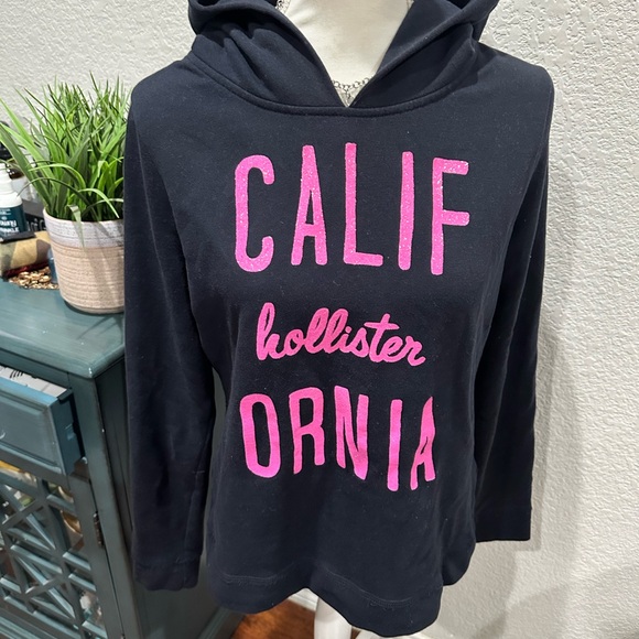 Hollister Tops - Hollister Women's Black Hoodie Sweater with Pink shiny print y2k grunge size L